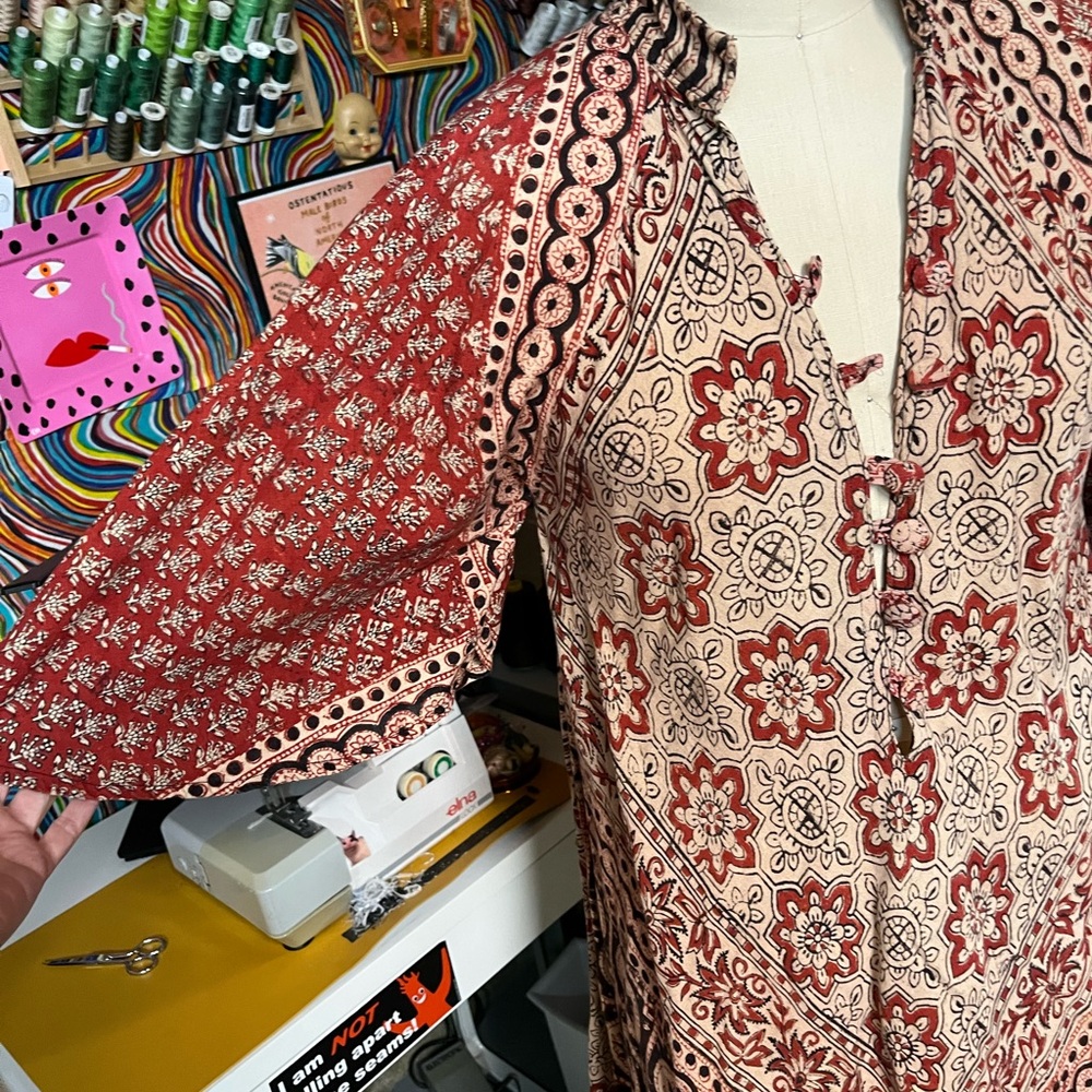 Vintage 70’s Rust Floral Print Indian Cotton Gauze Maxi Dress - Picture 3 of 7